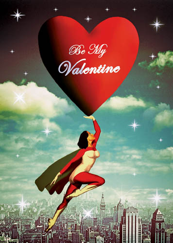 Be My Valentine Superhero Woman Greeting Card - Click Image to Close